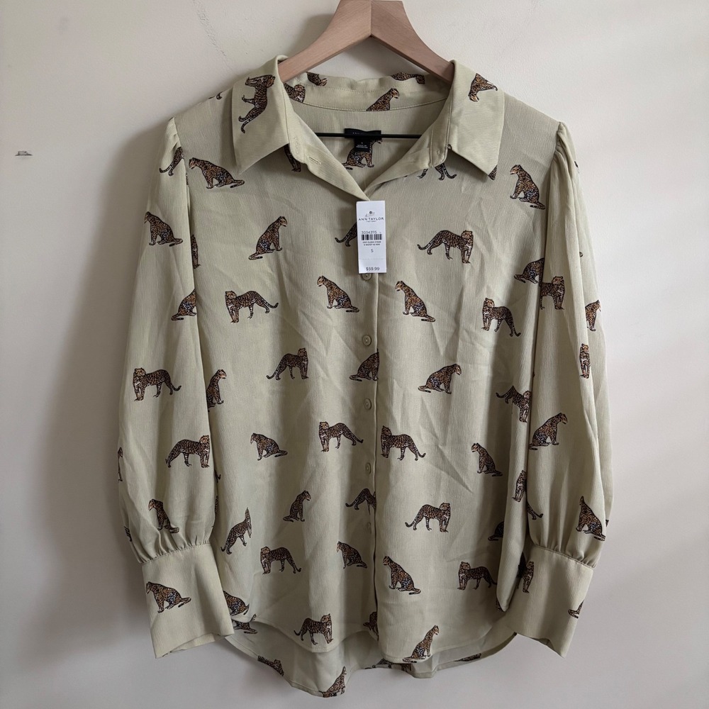 Ann Taylor Factory Leopard Blouse Long Sleeve Button Down S NWT $59.99 Retail